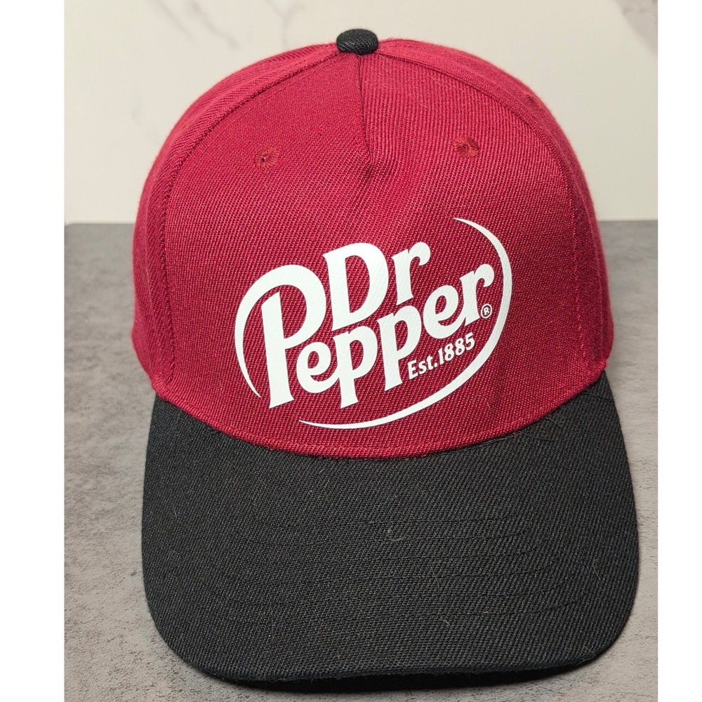 Dr Pepper Snapback Hat Maroon Black Two Tone Logo Adjustable Cap OSFM